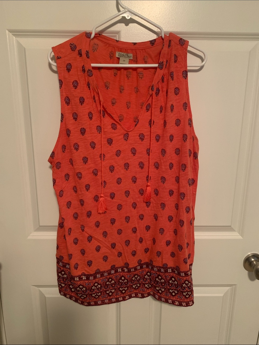 Lucky Brand 2x Coral-Orange with Navy Print Tunic Sleeveless Lightweight Vented